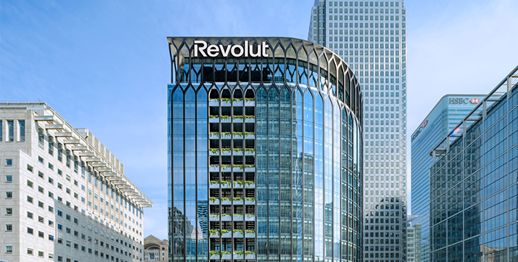 Das neue globale Hauptquartier von Revolut in London, Canary Wharf