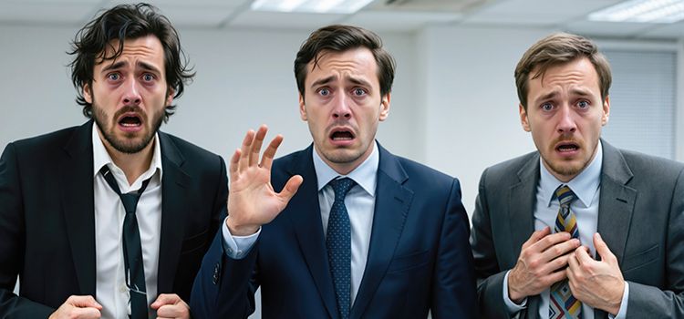 CEOs, die verzweifelt und verzagt in die Kamera schauen