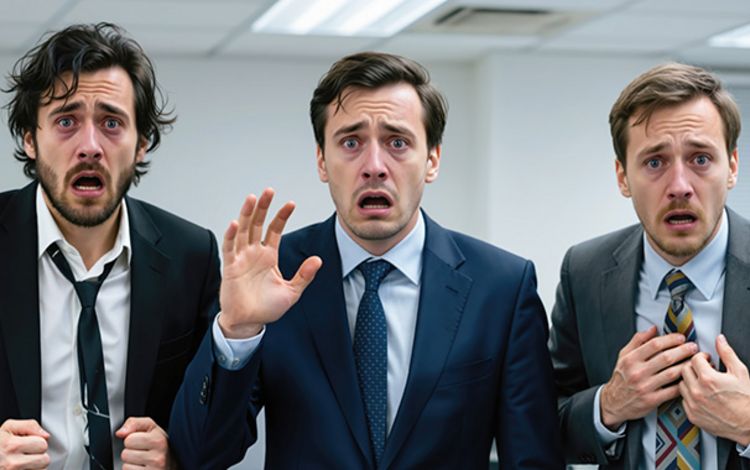 CEOs, die verzweifelt und verzagt in die Kamera schauen