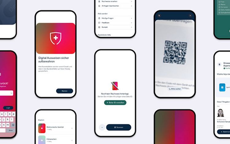 Smartphone-Ansichten mit der E-ID der Schweiz