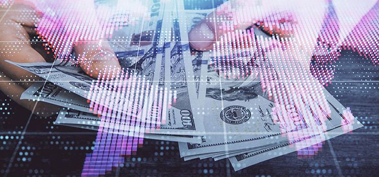 Dollarscheine und Weltkarte als Symbol für internationale Geldtransfers