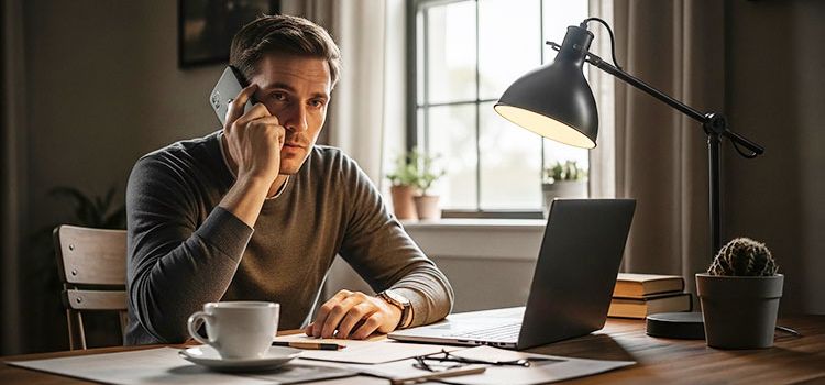 Mann am Laptop im Kontakt mit seiner Bank