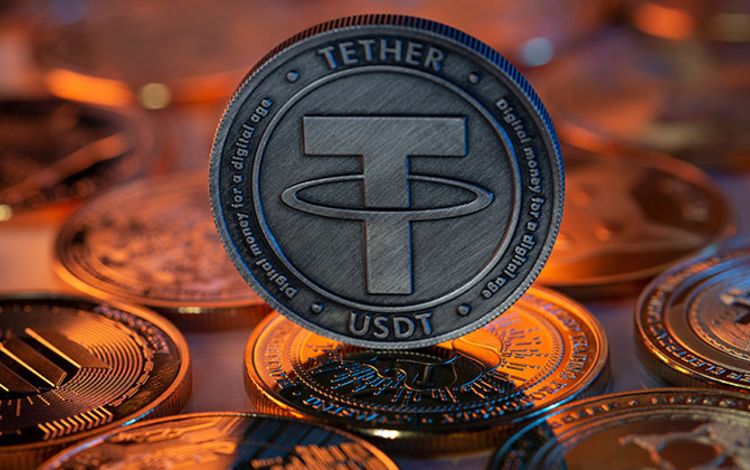 Stablecoin Tether als Münze präsentiert