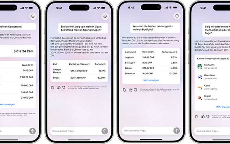 Smartphone-Ansicht der Ergebnisse des KI-Assistenten der Neo-Bank Yuh